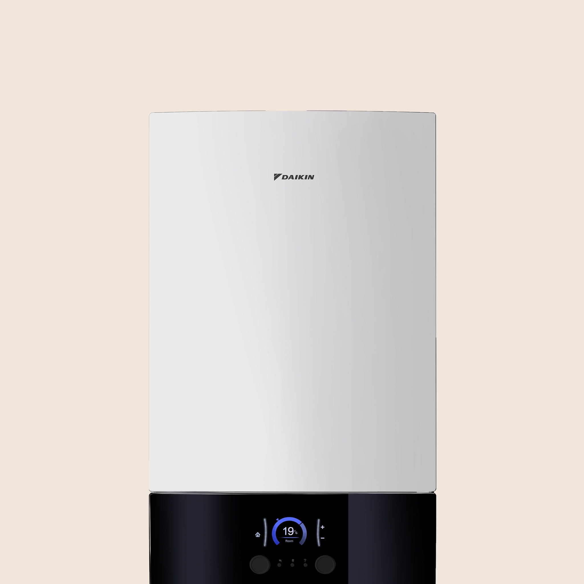 Vooraanzicht van de binnenunit van Daikin Altherma 3 R MT W, een lucht/water warmtepomp met middelhoge temperatuur.