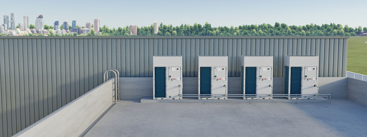 Pompes à chaleur au R-290 installées sur le toit d'un bâtiment commercial