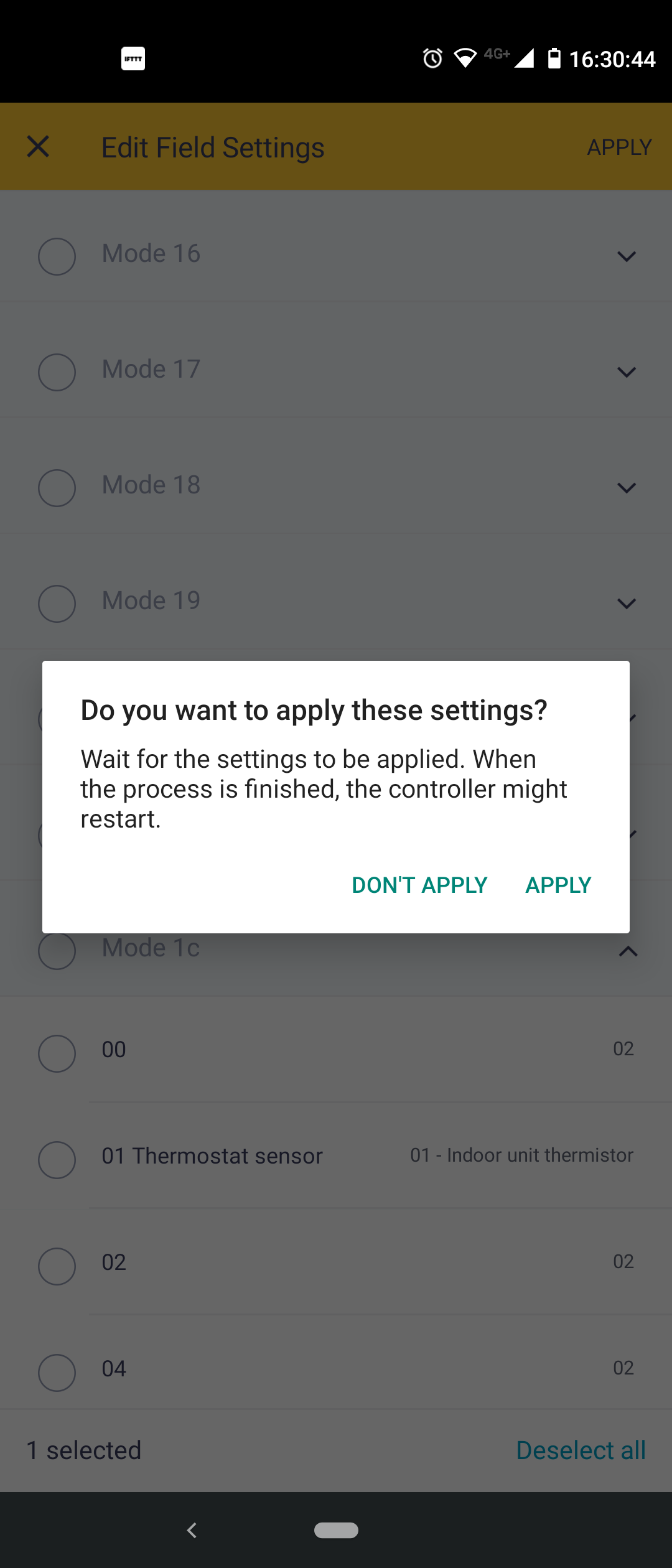Fenêtre contextuelle « Appliquer le réglage » de l'application Madoka Assistant