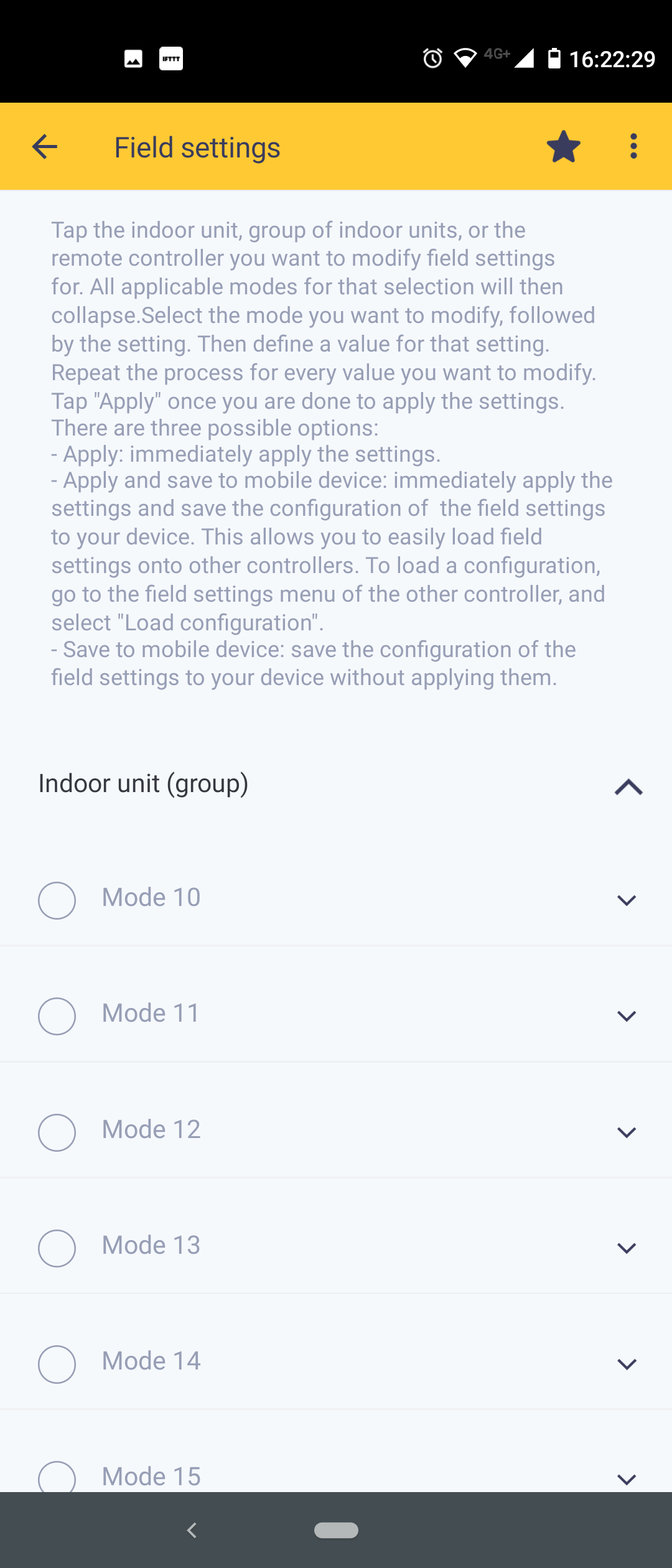 Écran « Réglages sur place » de l'application Madoka Assistant