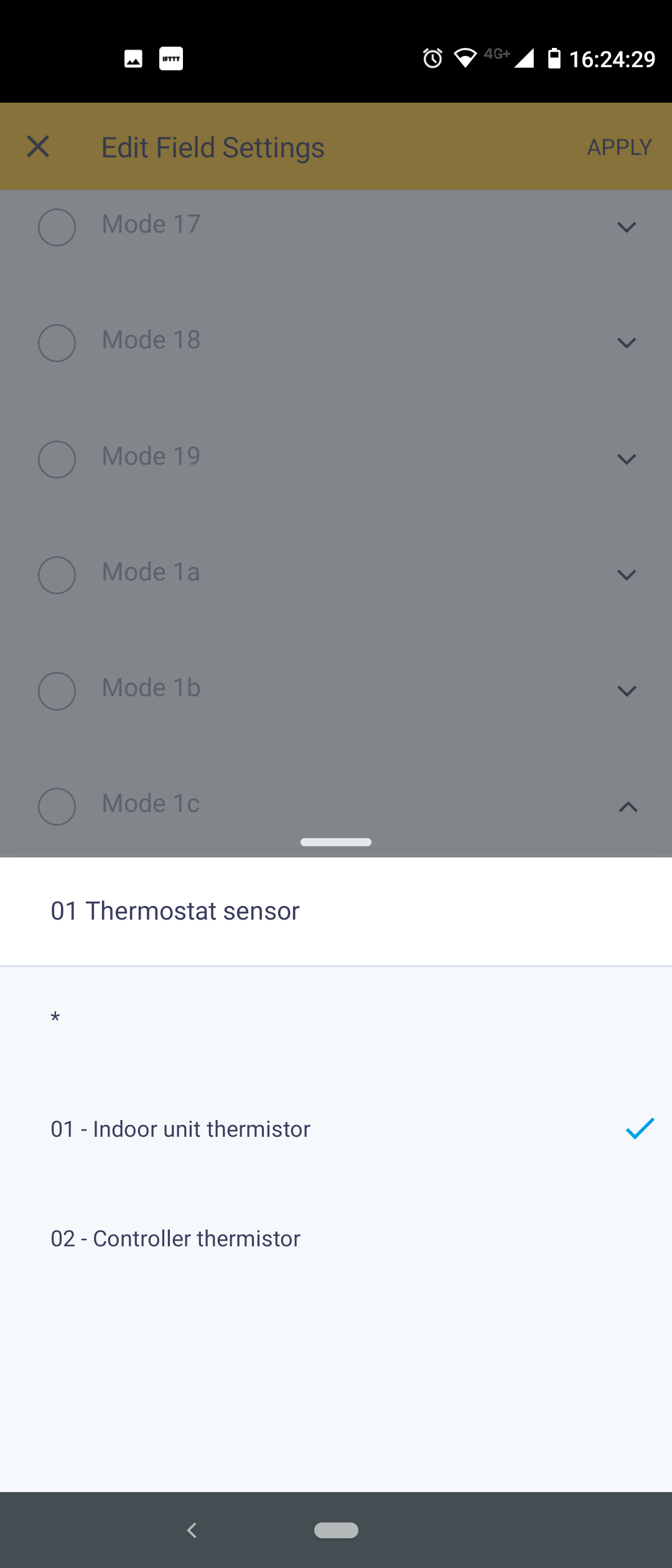 Écran « Modifier champ » de l'application Madoka Assistant - Mode 1c, Valeur 01