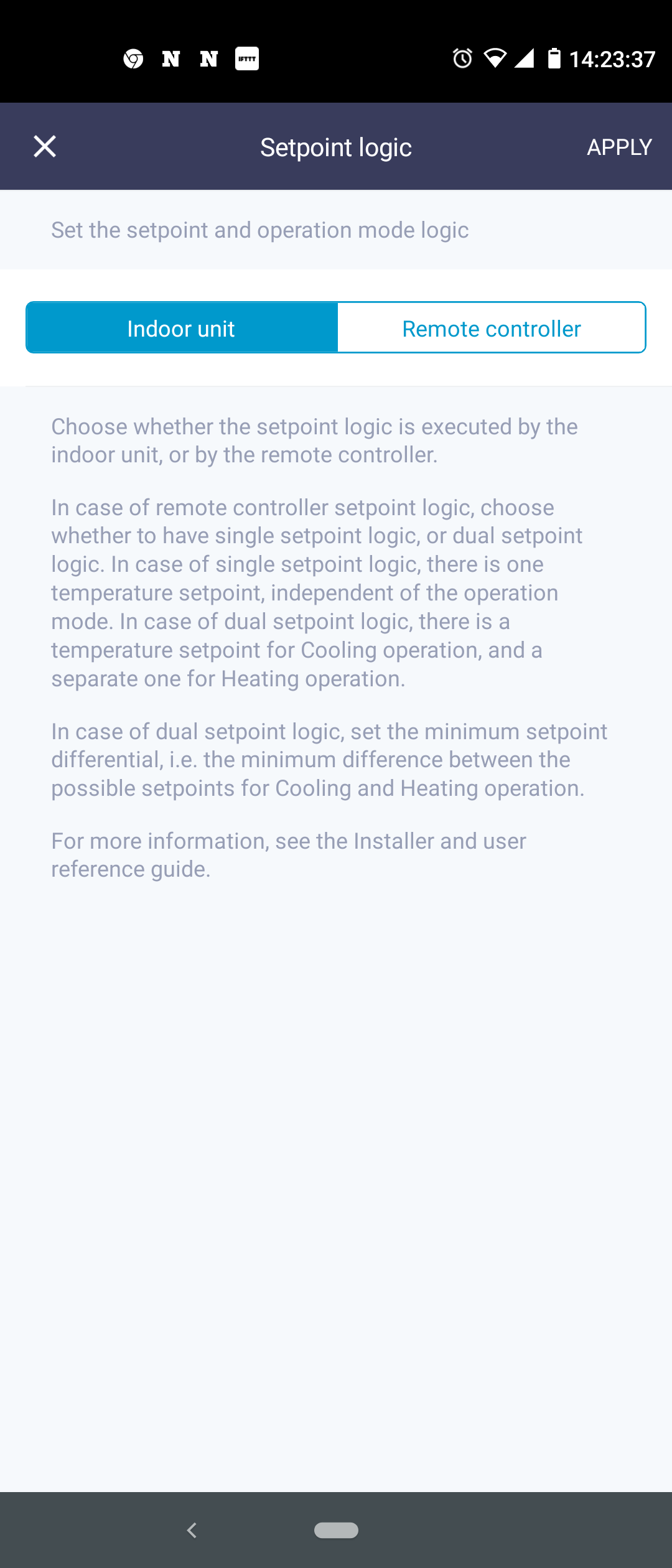 Venster Instelpunt-logica op de Madoka Assistant-app