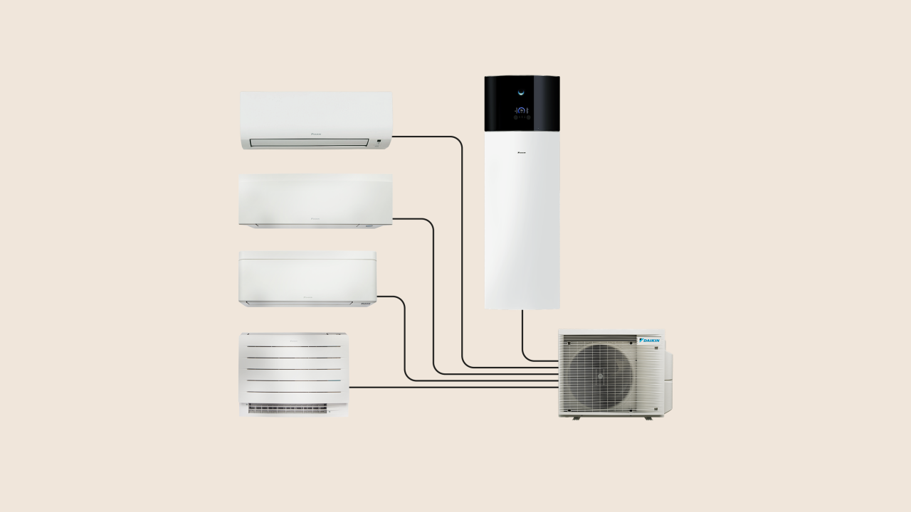 MultiPlus_4-indoor_Orange_16-9.png Verwarmen en koelen van je woning, en levering van sanitair warm water, door één enkele buitenunit te verbinden met maximaal drie binnenunits en een tank voor sanitair warm water